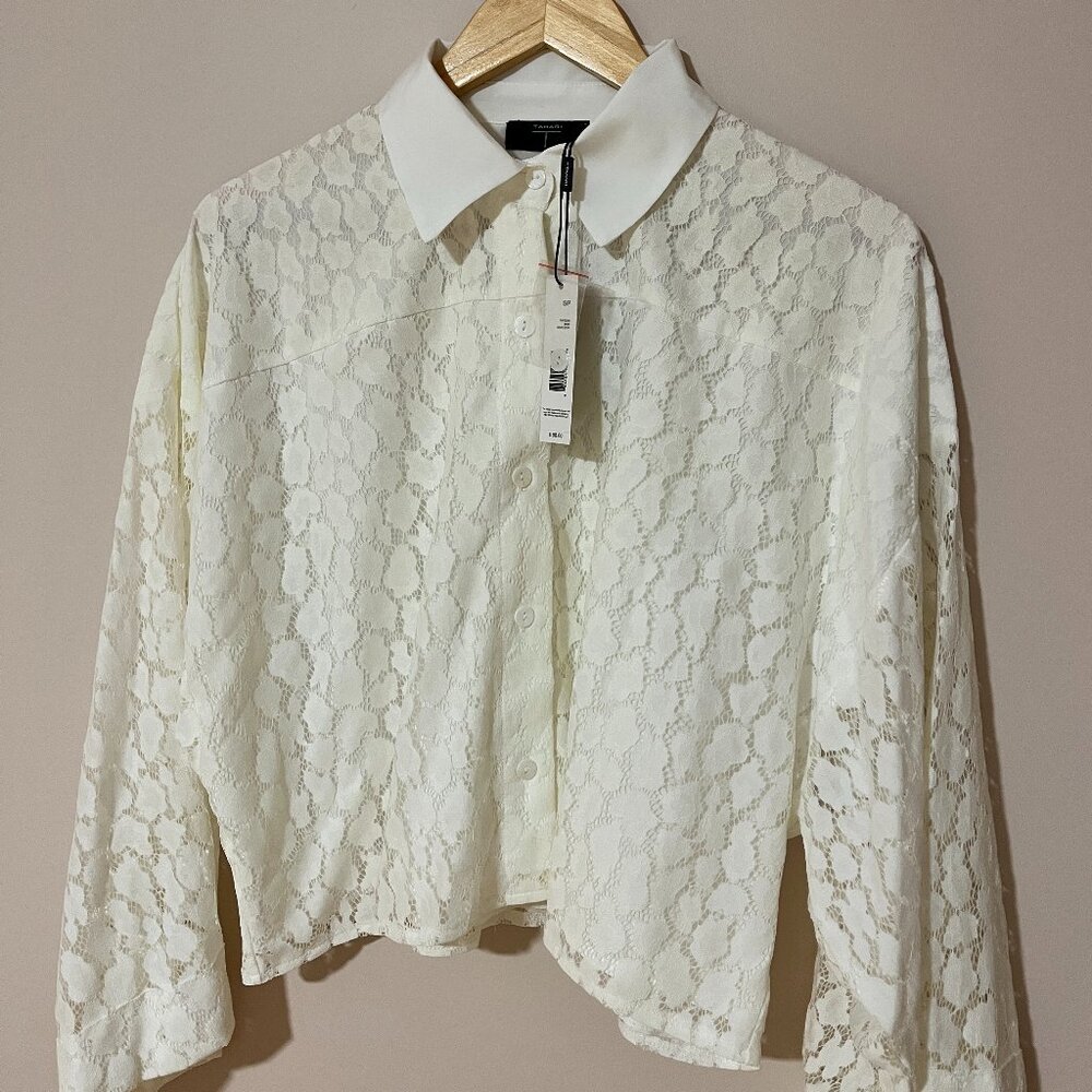 T Tahari  Drop-Shoulder Cropped Kimono-style Shirt